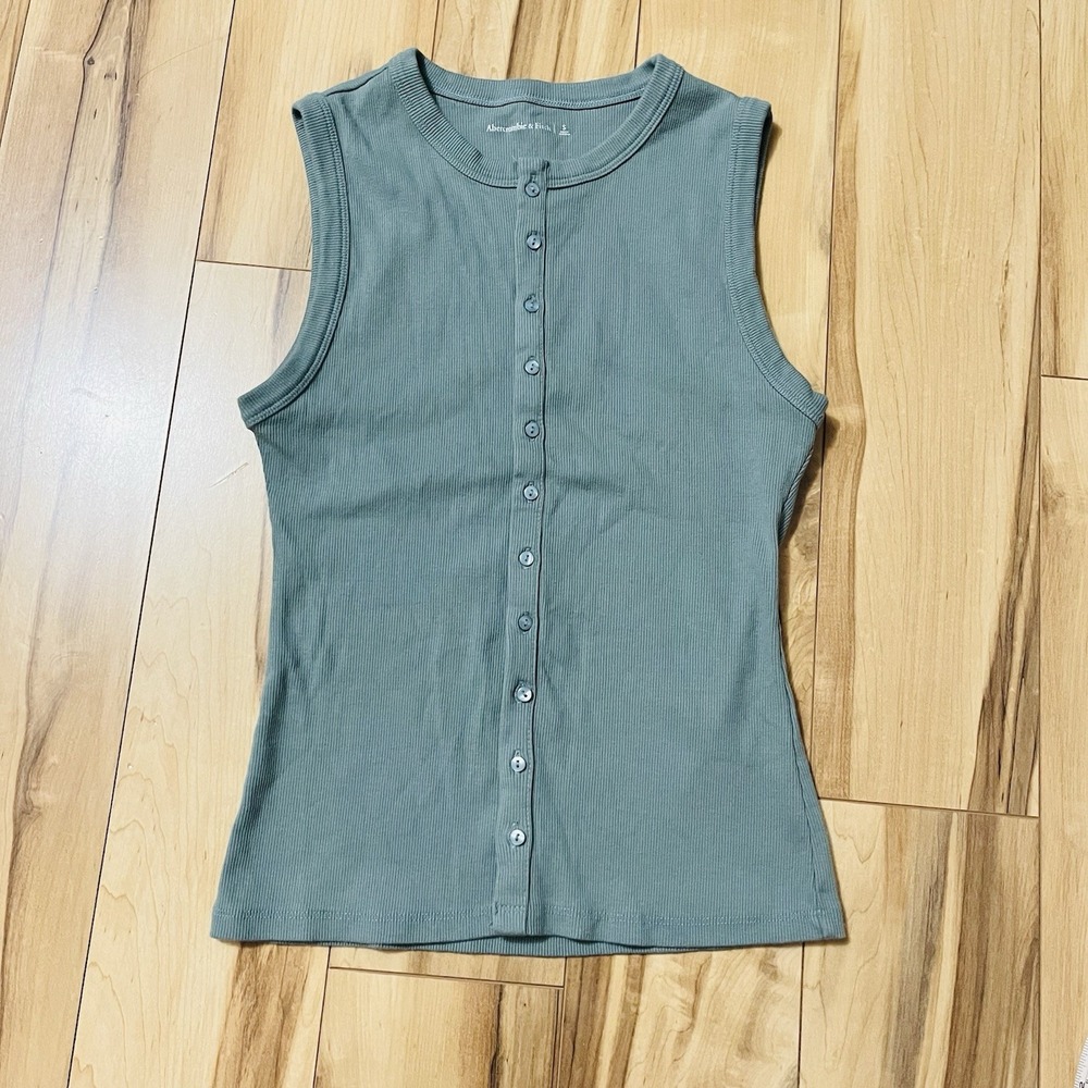 Abercrombie & Fitch Soft Ribbed Knit Button Front Tank Top Green Sz S Classic